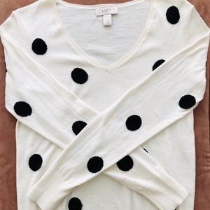 Cream Polka Dot V-Neck Sweater